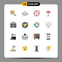 Stock Vector Icon Pack mit 16 Zeilen Zeichen und Symbolen für Hilfe Wettertreffen Regenschirm Start editierbares Paket kreativer Vektordesign-Elemente