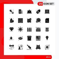 25 thematische Vektor-Solid-Glyphen und editierbare Symbole der Launch-App Pencil Tag Dollar editierbare Vektordesign-Elemente vektor