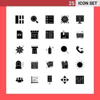 Piktogrammsatz mit 25 einfachen soliden Glyphen von CV-Video-Layout-Monitoreinstellungen editierbare Vektordesign-Elemente vektor