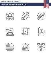 Stock Vector Icon Pack von American Day 9 Line Zeichen und Symbolen für Soda Bier Feier Zelt Camp editierbare Usa Day Vektor Design Elemente