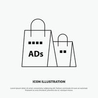 reklam väska handväska handla ad handla linje ikon vektor