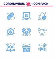 9 blaue Corona-Virus-Pandemie-Vektorillustrationen Wasser Blut Blut gesunder Apfel Virus Coronavirus 2019nov Krankheitsvektor-Designelemente vektor