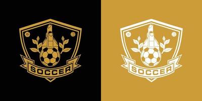 Fußball-Fußball-Logo-Design mit Bambusblatt und Bandge-Sport vektor
