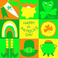 helle gekritzelelemente für st patrick's day. trippiger Stil. feier irischer feiertag in den nationalfarben. ideal für postkarten, muster, einladungen, t-shirts. trendiger y2k retro Hippie-Print. Vektor