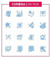 16 blaues Coronavirus covid19 Icon Pack wie Find Science Temprature Laborchemie virales Coronavirus 2019nov Krankheitsvektor Designelemente vektor