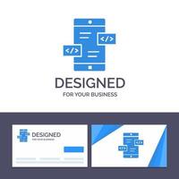 kreativ företag kort och logotyp mall app utveckling pilar div mobil vektor illustration