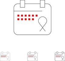 Kalender Liebe Betrieb Datum Fett und dünne schwarze Linie Symbolsatz vektor