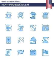 Blaue Packung mit 16 Usa-Unabhängigkeitstag-Symbolen von Maschinenhut-Alkohol-Kinderzirkus-editierbaren Usa-Tag-Vektordesign-Elementen vektor