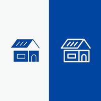 Gebäude bauen Bau Home Linie und Glyphe festes Symbol blaues Banner Linie und Glyphe festes Symbol blaues Banner vektor