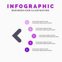 Pfeil zurück rückwärts links festes Symbol Infografiken 5 Schritte Präsentationshintergrund vektor