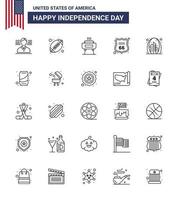 25 Linienzeichen für Usa-Unabhängigkeitstag-Torbogenfeier Amerikanisches Schild editierbare Usa-Tag-Vektordesign-Elemente vektor