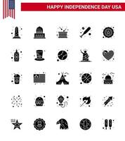 glücklicher unabhängigkeitstag usa paket mit 25 kreativen soliden glyphen der polizeifledermaus usa baseball unabhängigkeit editierbare usa tag vektor design elemente