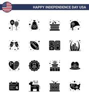 Packung mit 16 kreativen USA-Unabhängigkeitstag-bezogenen soliden Glyphen von Weinstern-Bargeldschutzkopf editierbaren USA-Tag-Vektordesign-Elementen vektor