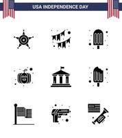 Usa Happy Independence Day Piktogrammsatz aus 9 einfachen soliden Glyphen der amerikanischen Bankgirlande Usa-Festival Amerikanische editierbare Usa-Tag-Vektordesign-Elemente vektor