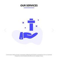 unsere dienstleistungen handfeier christliches kreuz ostern solide glyph icon web card template vektor