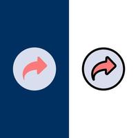 grundlegende pfeil rechts ui symbole flach und linie gefüllt icon set vektor blauen hintergrund