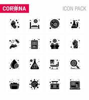 Corona-Virus-Krankheit 16 Solid Glyph Black Icon Pack saugt als Testlabor-Bakterium-Kolben-Virus virales Coronavirus 2019nov-Krankheitsvektor-Designelemente vektor