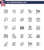 4:e juli USA Lycklig oberoende dag ikon symboler grupp av 25 modern rader av USA flagga varm hund amerikan flagga redigerbar USA dag vektor design element