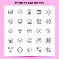 Umriss 25 Netzwerk- und Cloud-Computing-Icon-Set Vektor-Linienstil-Design schwarze Symbole setzen lineares Piktogrammpaket Web- und mobile Geschäftsideen entwerfen Vektorillustration vektor