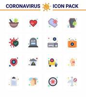 16 platt Färg coronavirus sjukdom och förebyggande vektor ikon räkna skydd Kista sjukdom skalle viral coronavirus 2019 nov sjukdom vektor design element
