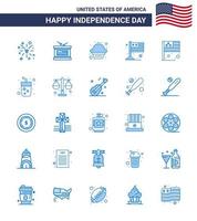 Lycklig oberoende dag 4:e juli uppsättning av 25 blues amerikan pictograph av flagga dag kaka USA flagga redigerbar USA dag vektor design element