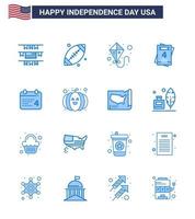 Blaue Packung mit 16 Usa-Unabhängigkeitstag-Symbolen für Lebensmitteldatum, Sommertag, Hochzeit, editierbare Usa-Tag-Vektordesign-Elemente vektor