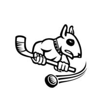 bull terrier med ishockey stick maskot svart och vitt vektor