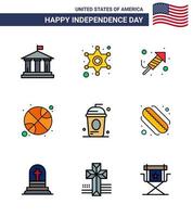 satz von 9 usa-tag symbolen amerikanische symbole unabhängigkeitstag zeichen für cole day feuerwerk sport basketball editierbare usa tag vektor design elemente