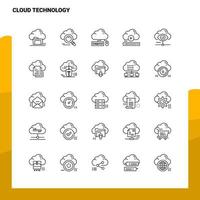 Set von Cloud-Technologie-Liniensymbolen Set 25 Symbole Vektor-Minimalismus-Stildesign Schwarze Symbole setzen lineares Piktogrammpaket vektor