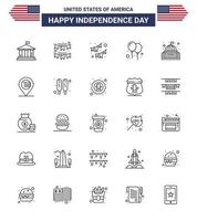 4:e juli USA Lycklig oberoende dag ikon symboler grupp av 25 modern rader av vit hus krans byggnad fest redigerbar USA dag vektor design element