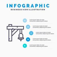 Glockenzeichen Zugtransport Liniensymbol mit 5 Schritten Präsentation Infografiken Hintergrund vektor