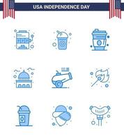 Stock Vektor Icon Pack von American Day 9 Zeilenzeichen und Symbolen für Big Gun Usa Alkohol Wahrzeichen Gebäude editierbare Usa Day Vektor Design Elemente