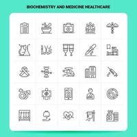 Umriss 25 Biochemie und Medizin Gesundheitswesen Icon Set Vektor Line Style Design Schwarze Icons Set Linear Piktogramm Pack Web und mobile Geschäftsideen Design Vektor Illustration