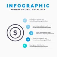 dollar mynt logistisk global linje ikon med 5 steg presentation infographics bakgrund vektor