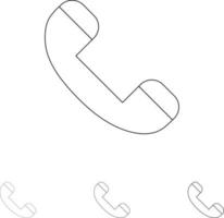ring upp Kontakt telefon telefon djärv och tunn svart linje ikon uppsättning vektor