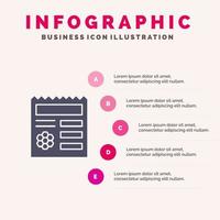 grundläggande ui manu dokumentera fast ikon infographics 5 steg presentation bakgrund vektor