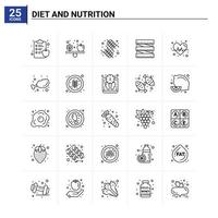 25 gesetzter Vektorhintergrund der Diät- und Ernährungsikone vektor