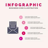 e-post kommunikation e-postmeddelanden kuvert brev post meddelande fast ikon infographics 5 steg presentation bakgrund vektor