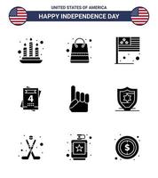 9 solide glyphe usa zeichen unabhängigkeitstag feier symbole der amerikanischen hand land schaum hand liebe editierbare usa tag vektor design elemente