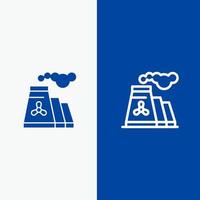 Fabrikverschmutzung Produktion Rauchlinie und Glyphe solides Symbol blaues Banner Linie und Glyphe solides Symbol blaues Banner vektor