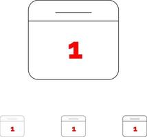 Kalenderdatum Monat Tag Fett und dünne schwarze Linie Symbolsatz vektor