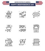 packa av 9 USA oberoende dag firande rader tecken och 4:e juli symboler sådan som krans laga mat krans bbq varm jag redigerbar USA dag vektor design element