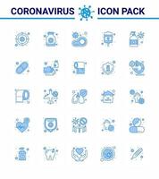 enkel uppsättning av covid19 skydd blå 25 ikon packa ikon inkluderad hand tvätta behandling bakterie återhämtning virus viral coronavirus 2019 nov sjukdom vektor design element