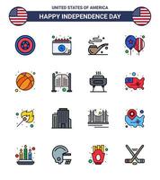 Lycklig oberoende dag 4:e juli uppsättning av 16 platt fylld rader amerikan pictograph av fotboll amerikan rör fest fira redigerbar USA dag vektor design element