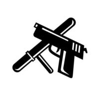 gekreuzter Polizeiknüppelknüppel und Handfeuerwaffe Retro schwarz und weiß vektor