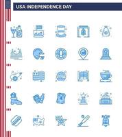 blå packa av 25 USA oberoende dag symboler av kyrka klocka klocka fest varna hatt redigerbar USA dag vektor design element