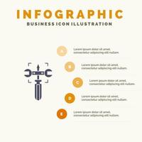 Einstellung Zahnrad Schraubenschlüssel festes Symbol Infografiken 5 Schritte Präsentationshintergrund vektor