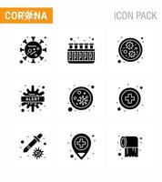 9 Solid Glyph Black Virus Corona Icon Pack wie Bakterienkrankheit Laborbakterien warnen Virus-Coronavirus 2019nov-Krankheitsvektor-Designelemente vektor