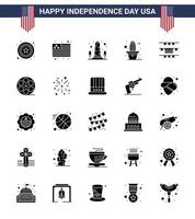 Usa Happy Independence DayPiktogrammsatz mit 25 einfachen soliden Glyphen amerikanischer Ammern Sichttopfblume editierbare Usa-Tag-Vektordesign-Elemente vektor