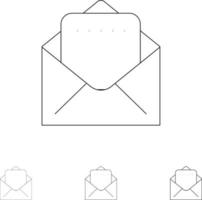 Dokument Mail fett und dünne schwarze Linie Symbolsatz vektor